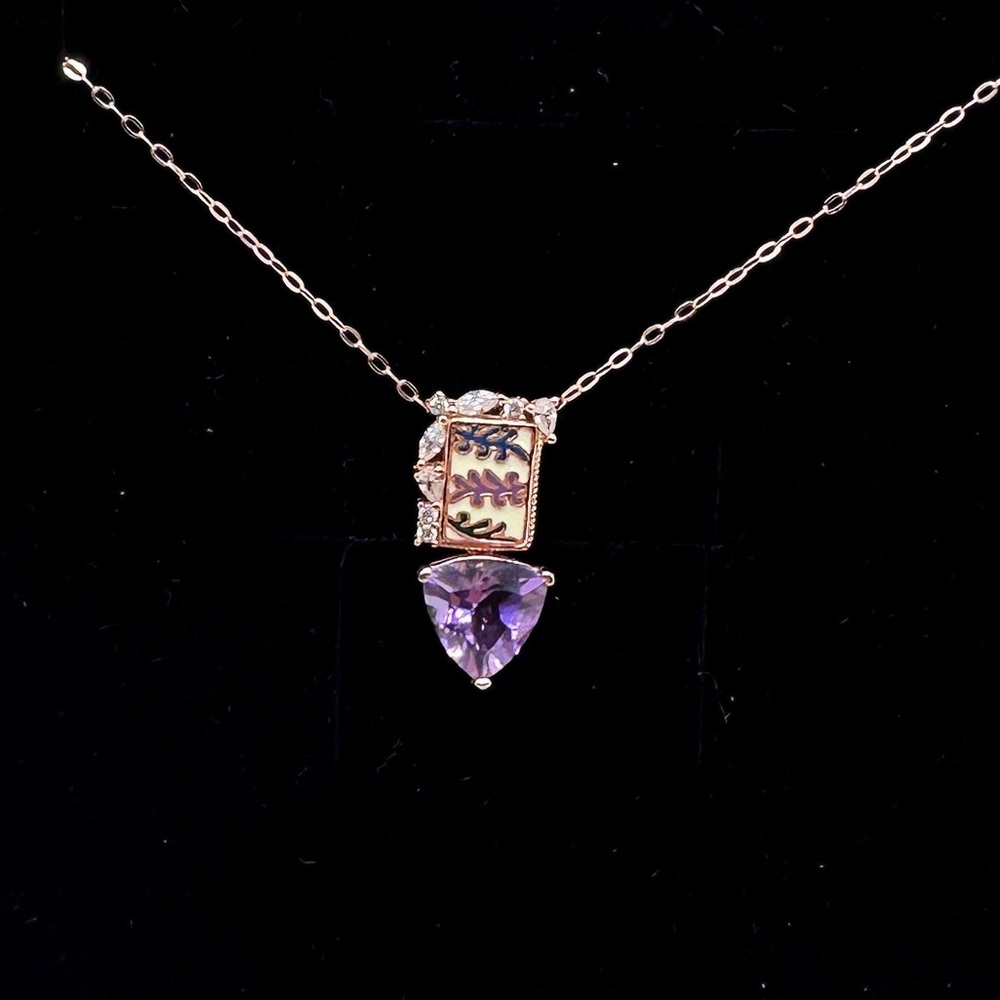Amethyst and enamel pendant 18k rose gold over sterling silver